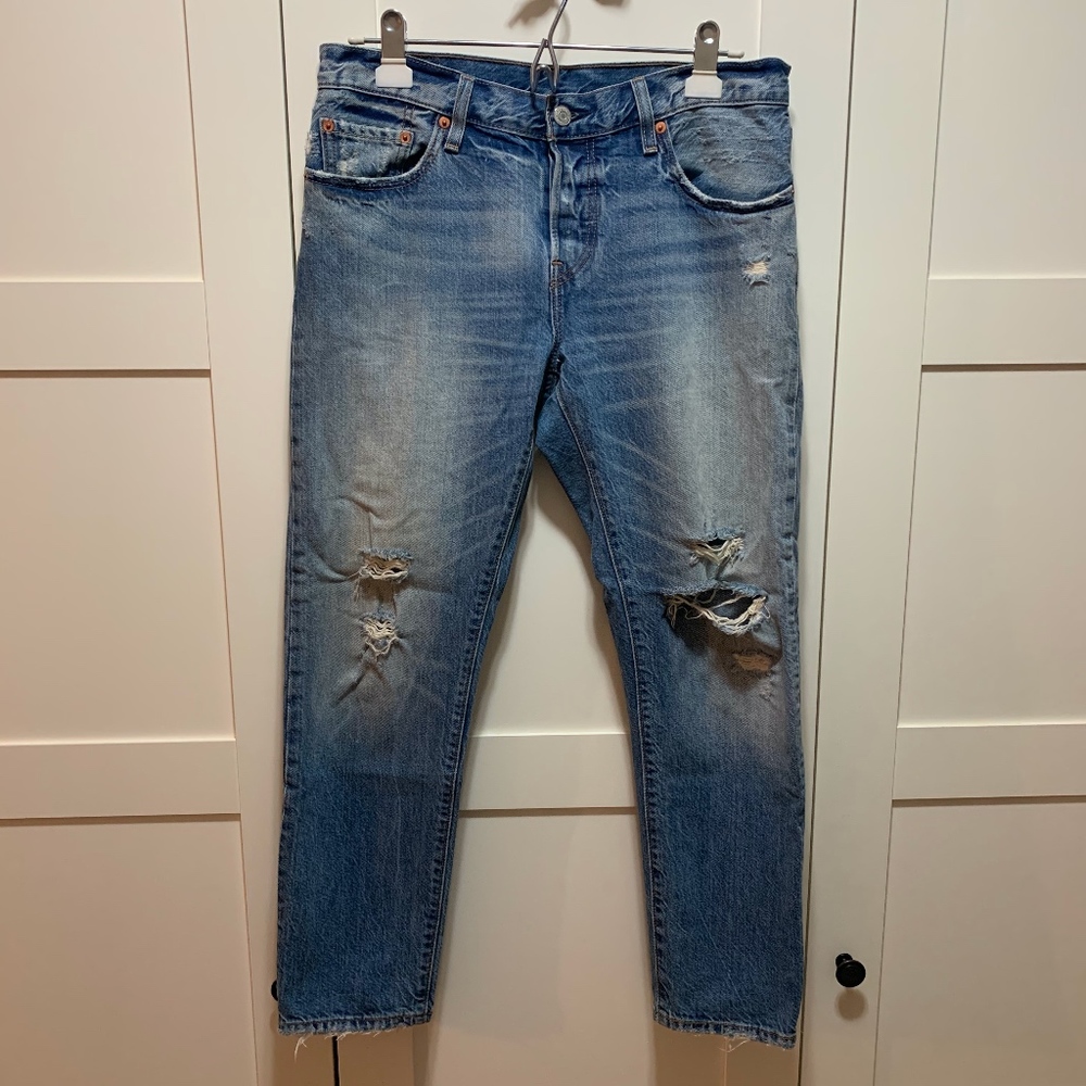 Levi's 501 CT Distressed Blue Wash Denim Size 27